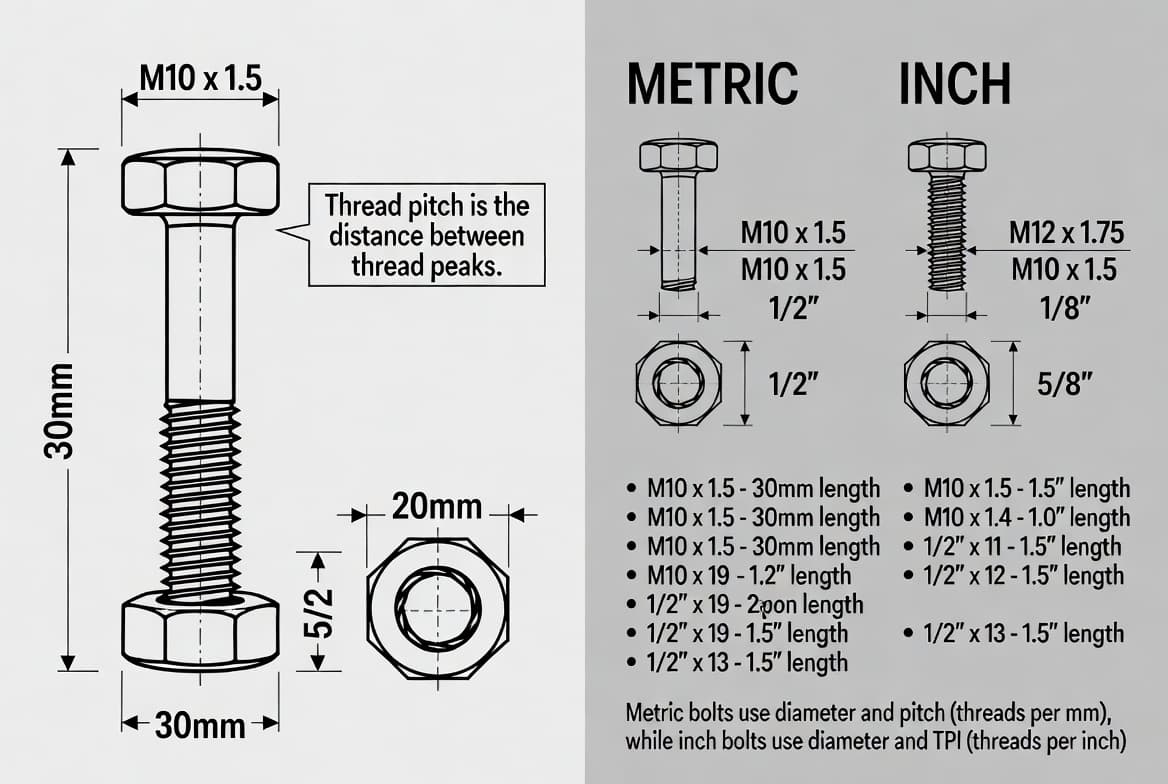 راهنمای کامل نامگذاری و خوانش پیچ و مهره در سیستم متریک و اینچی