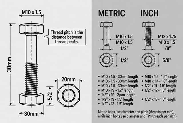 راهنمای کامل نامگذاری و خوانش پیچ و مهره در سیستم متریک و اینچی